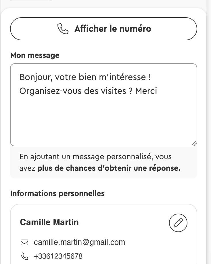 Message de candidature, pré-rempli